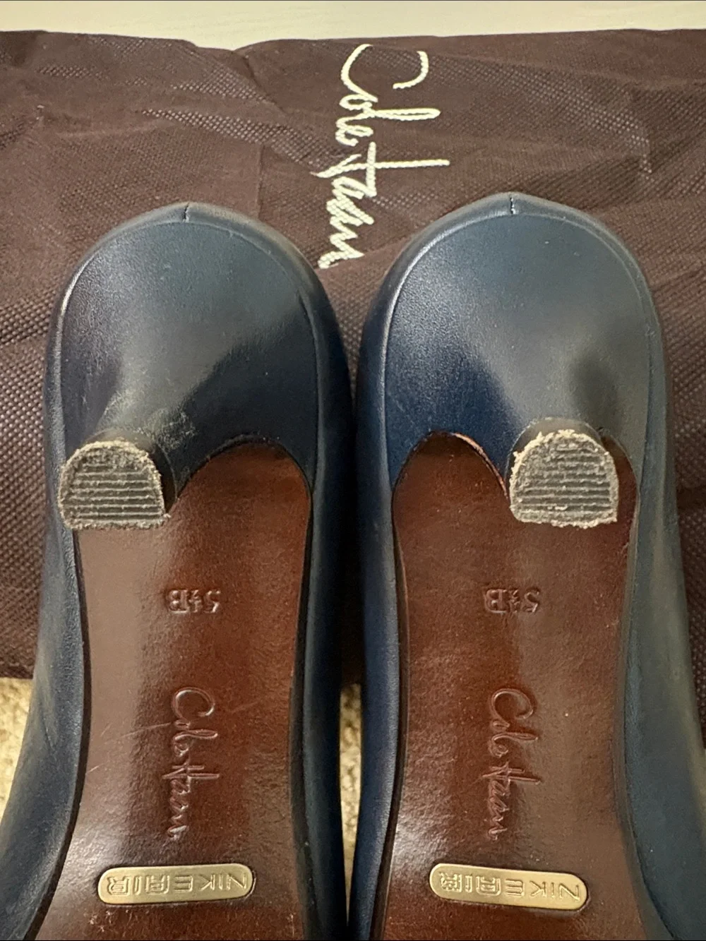 Cole Haan Navy Leather Square-Toe Pumps